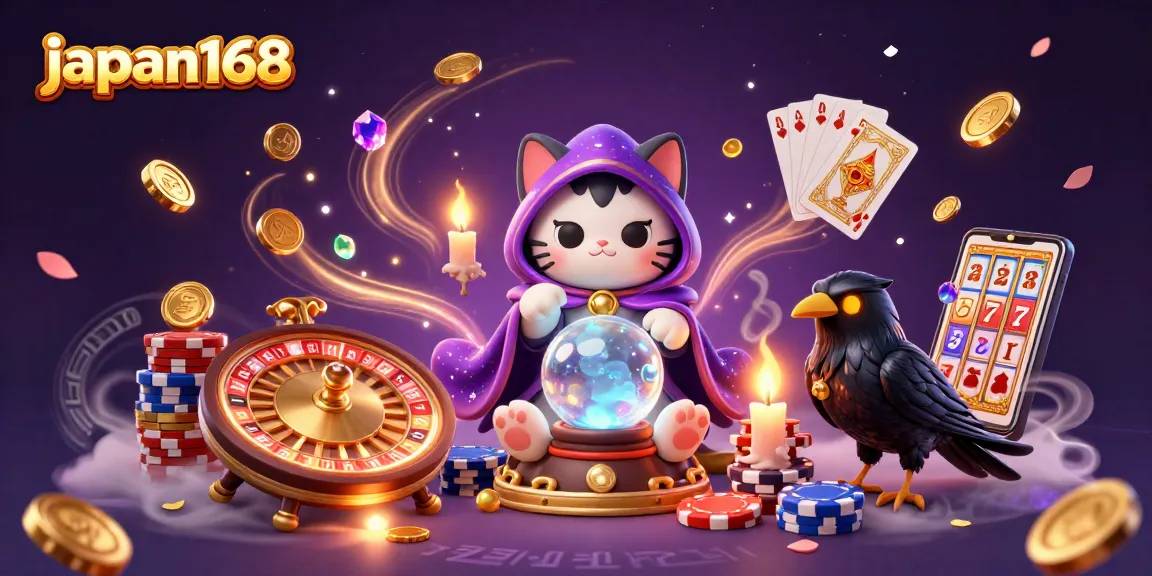 Play and win with japan168 in a vibrant casino-themed illustration featuring luck and fortune.