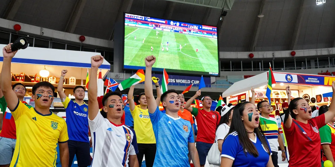 Suasana penggemar sepak bola pada jadwal piala dunia 2026 di stadion dengan bendera dan sorakan.