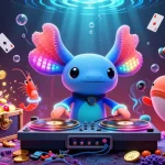 Casino en ligne : Animation vibrant d'un DJ axolotl et ses amis dans un univers sous-marin ludique.