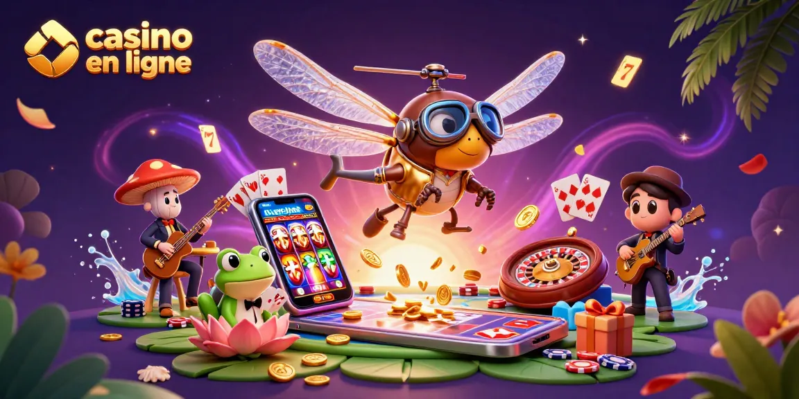 Le dragon volant et le croupier de grenouille animent le casino en ligne avec des cartes et des jetons colorés.