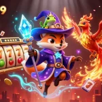 Experience the magic of bolaslot99 with an enchanting scene featuring a mystical wizard fox, phoenix, and rich casino elements.
