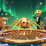Experience australian online pokies excitement with cartoon characters spinning a roulette wheel.