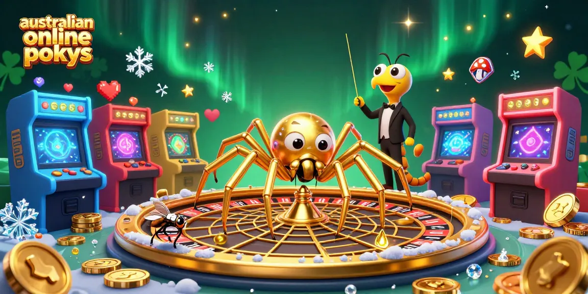 Experience australian online pokies excitement with cartoon characters spinning a roulette wheel.